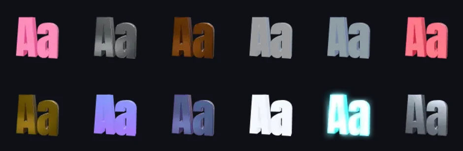 The twelve material presets of the 3D Text Studio