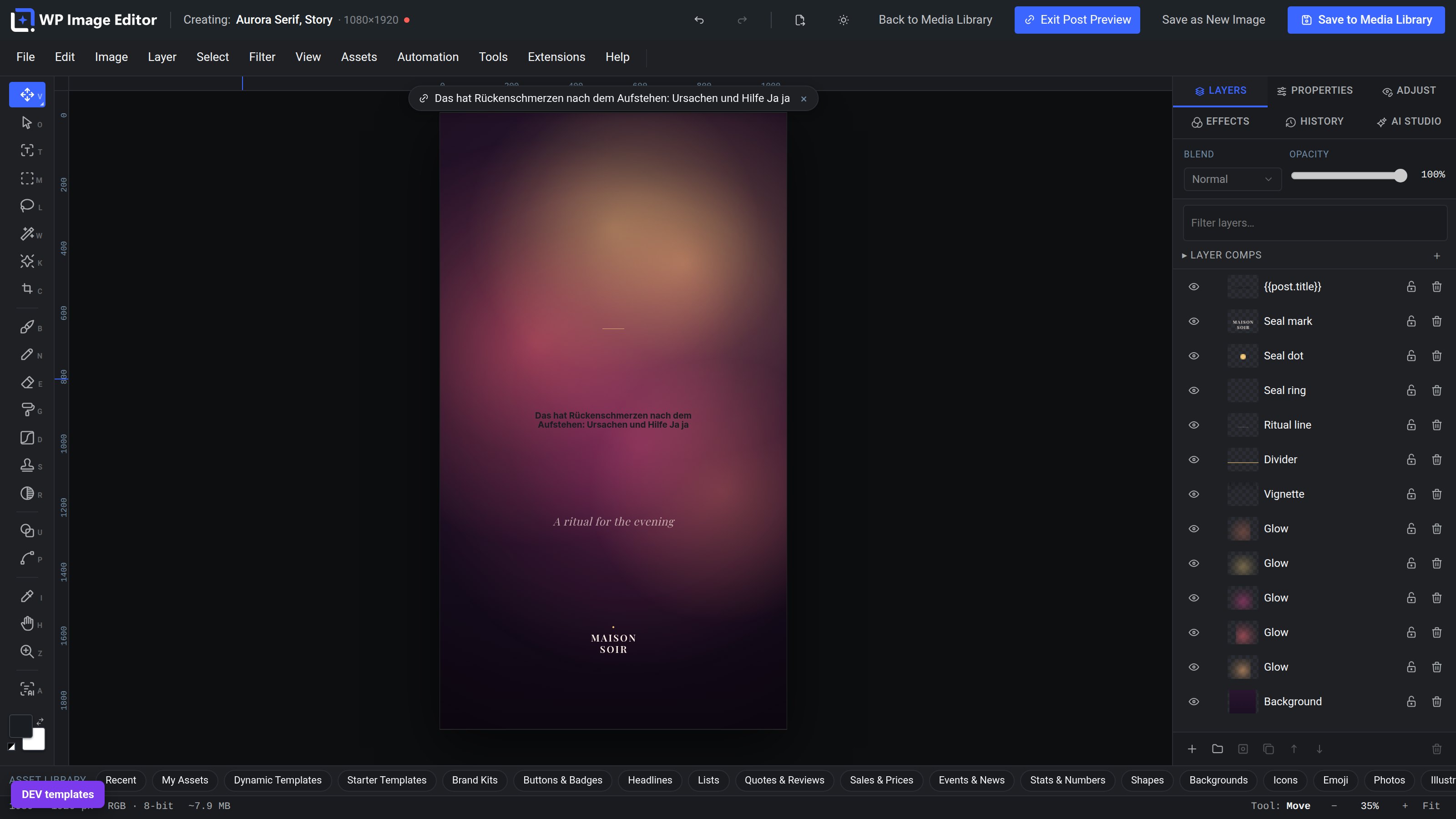 A dynamic template with variables