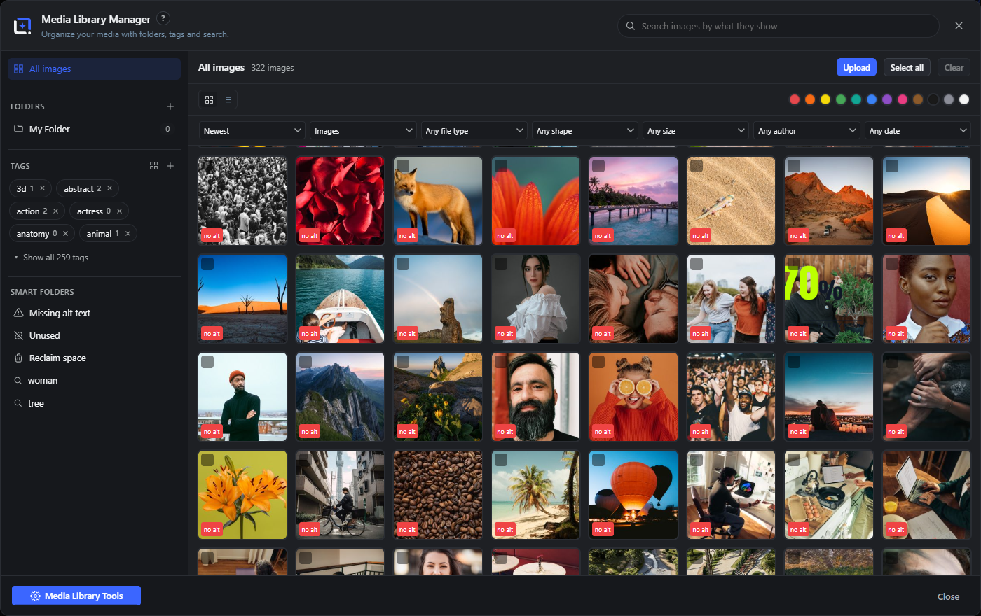 The media Library Manager: folders, tags & smart folders