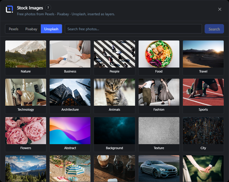 The stock Images dialog