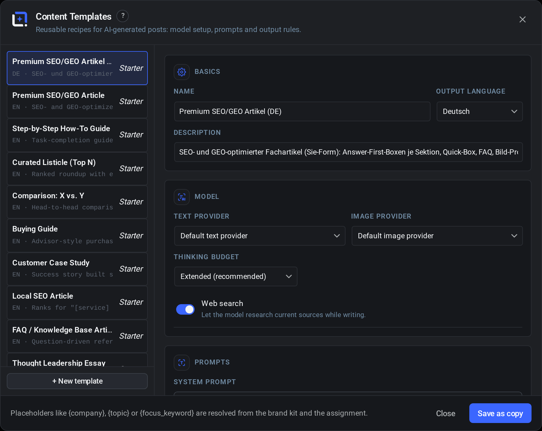 The content Templates