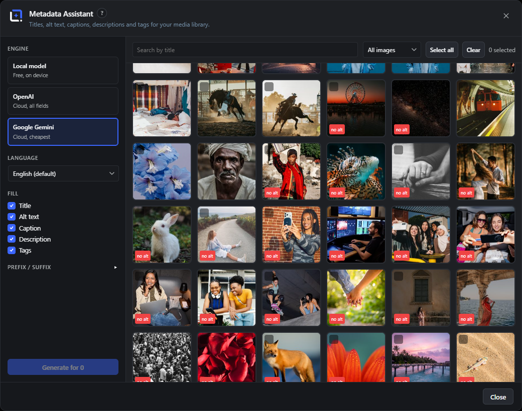 The metadata Assistant (Alt Text) dialog