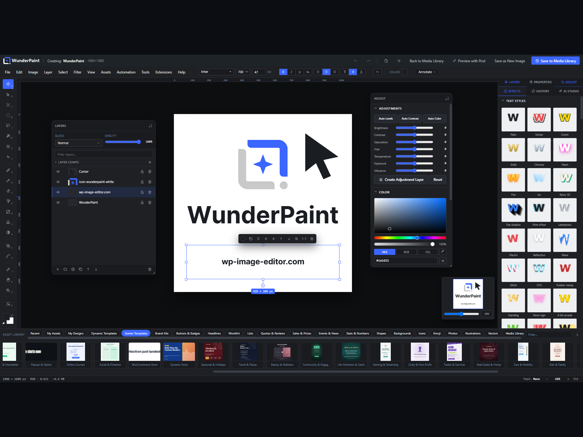 The WunderPaint editor with a document open