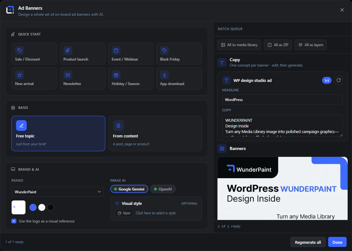 The ad Banners dialog