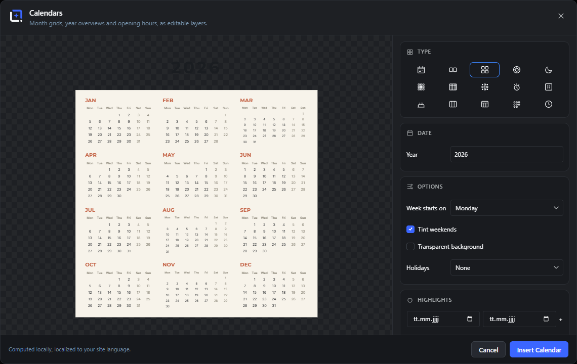 The calendars (overview)