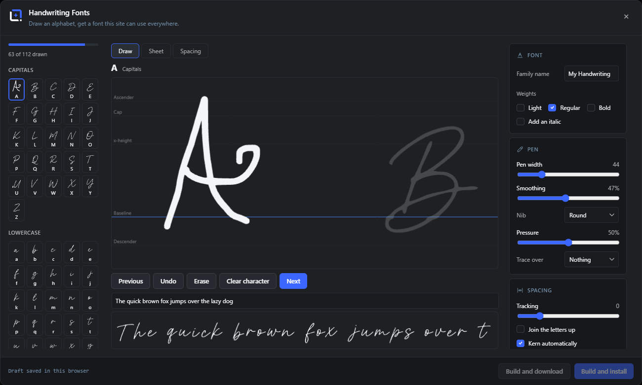 The handwriting Fonts overview