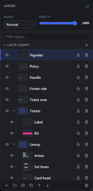 The layer list and per-row controls