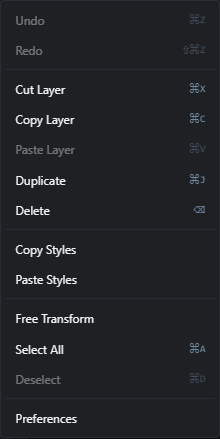 The edit menu