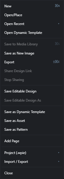 The file menu